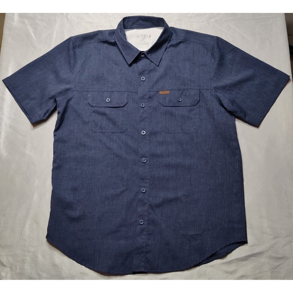 ORVIS Men Medium Blue Black Heather Polyester Button Outdoor Shirt EUC - Picture 2 of 14